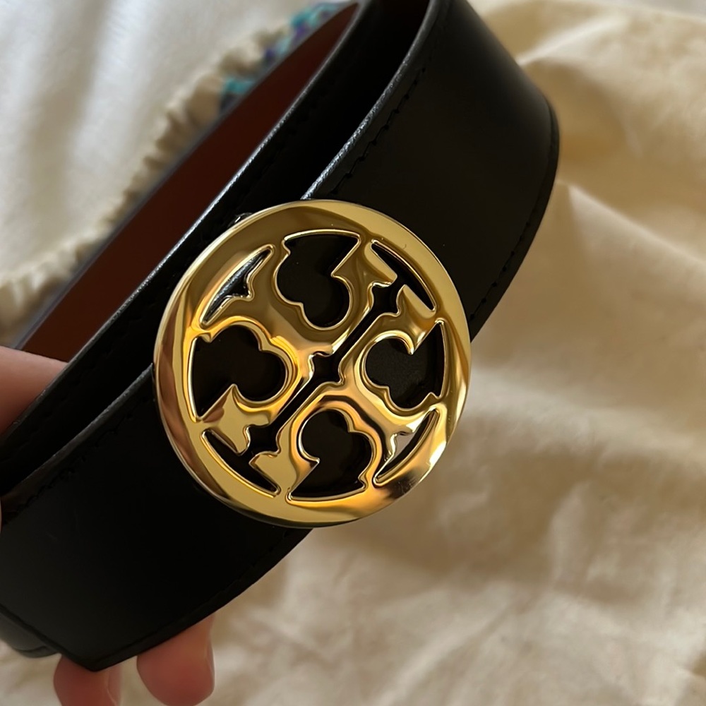 Tory Burch, women’s logo, reversible belt, black brown